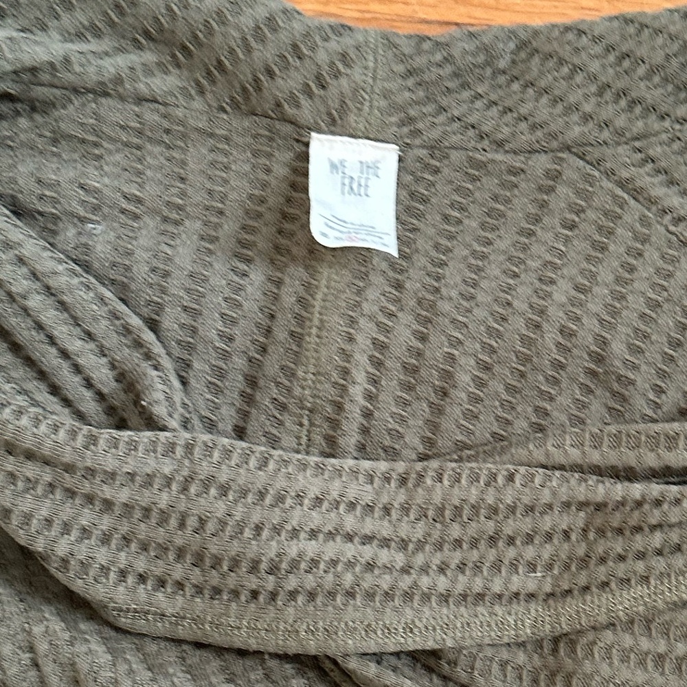 We the Free Olive Green Waffle Knit V Neck boho Normcore comfy